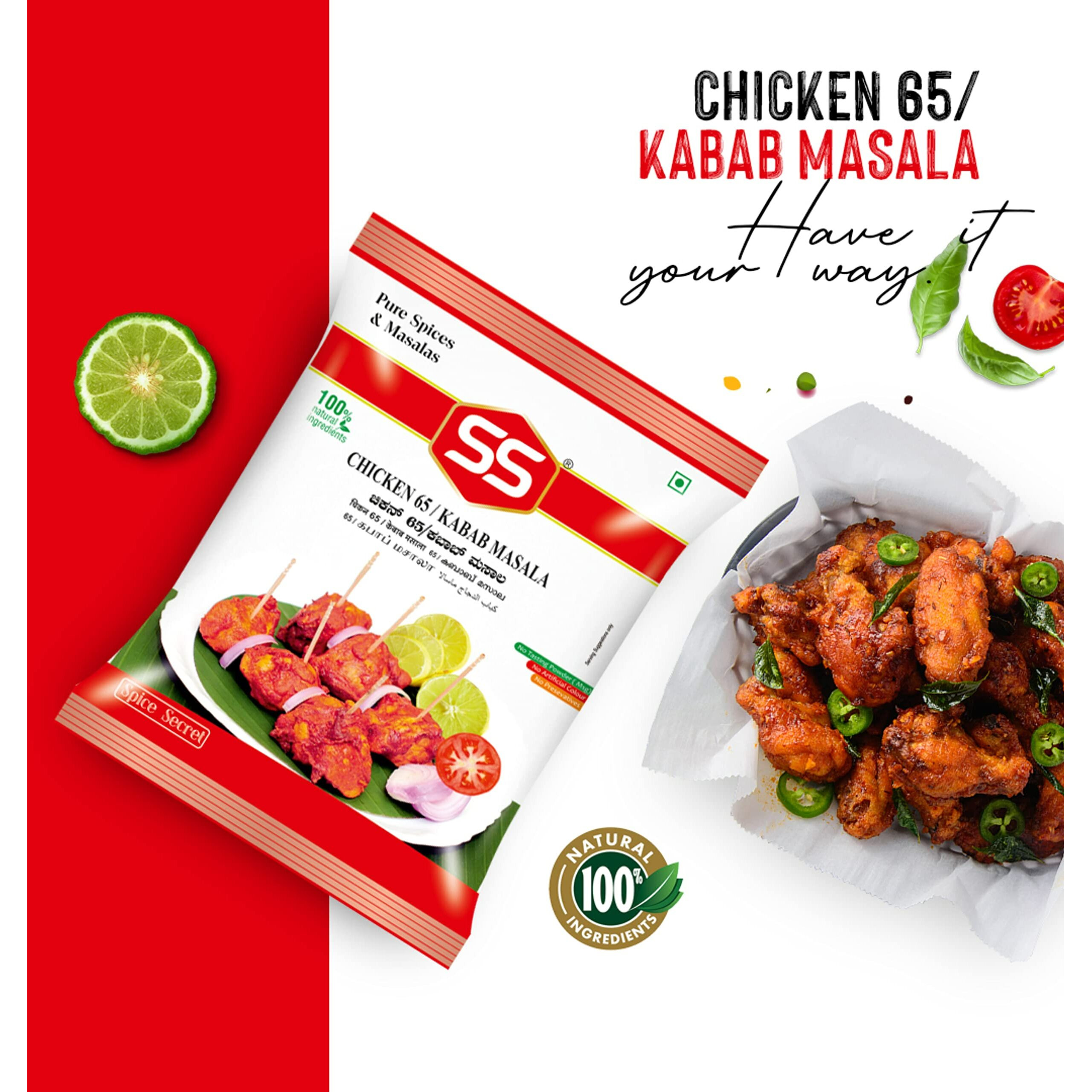 SS Masalas Chicken 65 Masala Kabab Powder 5Kg (500g Pouch Pack of 10)