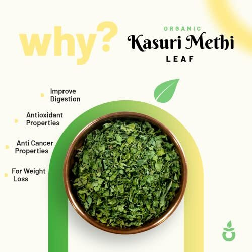 Pure Organio Kasuri Methi Leaves Organic Dried Fenugreek Leaves Natural Spice for Unique Flavor to Indian Dishes (100 Gm)