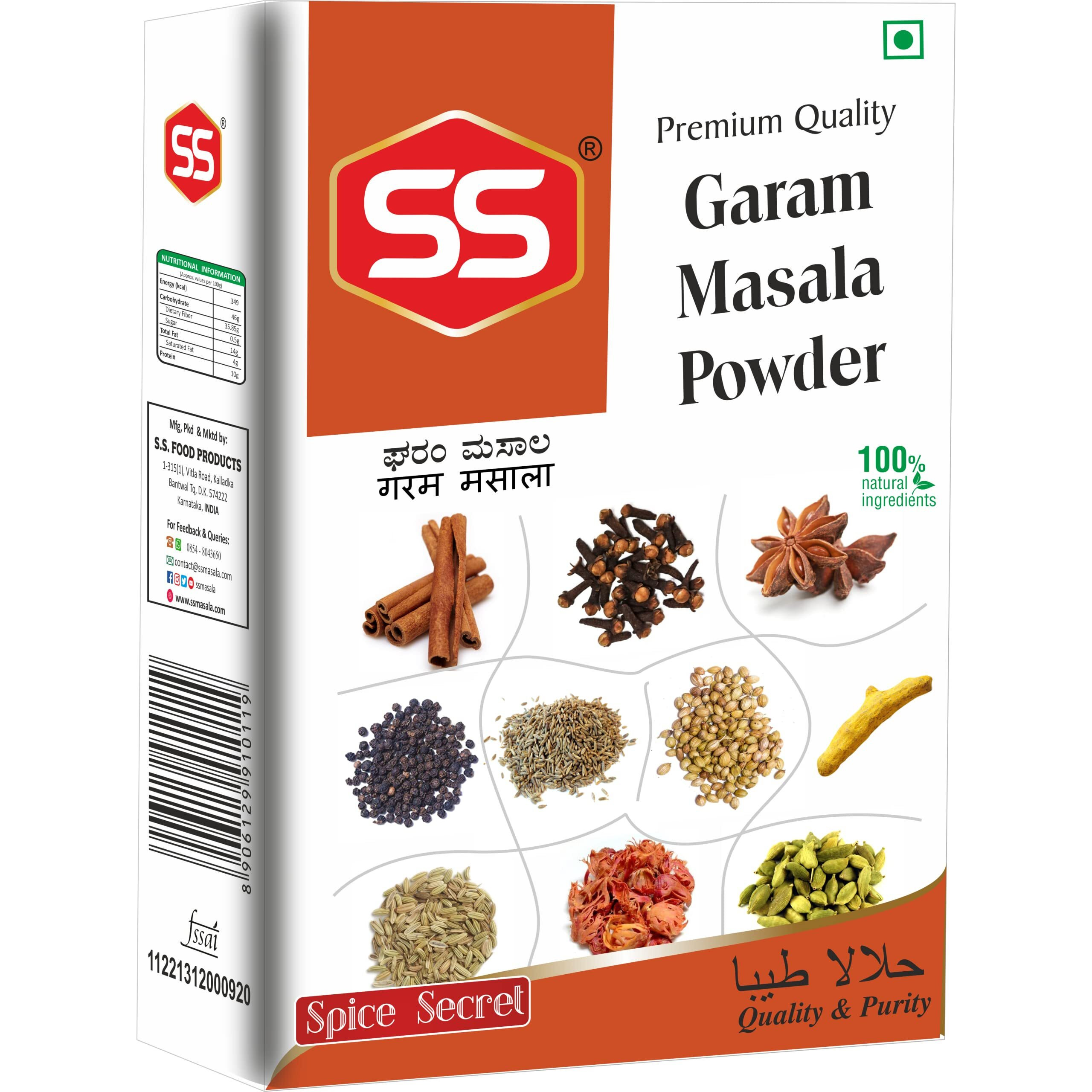 SS MASALAS Pure Powdered Spices Combo, 80g each. Red Chilli, Turmeric/Haldi, Coriander, Cumin/Jeera, Garam Masala, and Black Pepper Powder