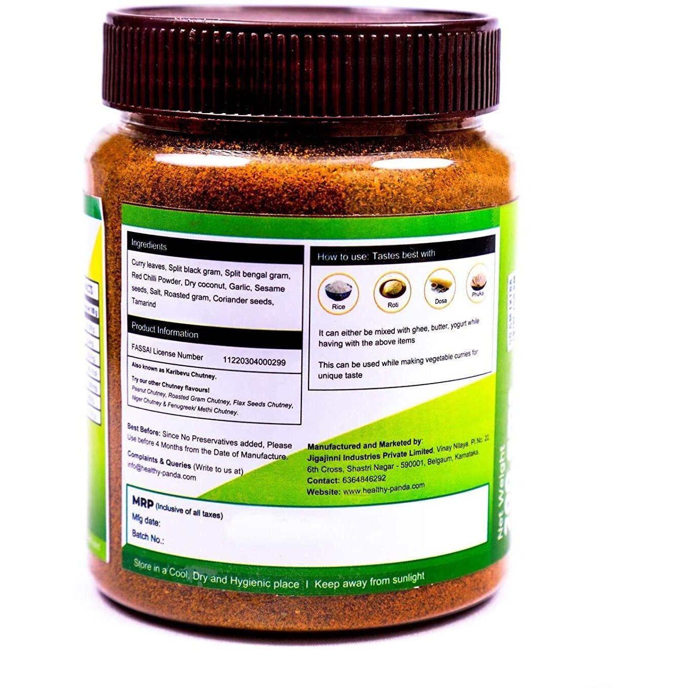 HEALTHY PANDA Curry Leaves Chutney Powder Kadi Patta Chatni, Karivepaku Chatani, Curry Leaves Karam Podi - 250 Gram, Pack of 2 (500 Grams)
