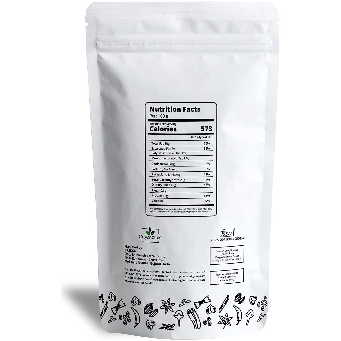 Organature Fresh & Natural Hulled White Sesame Seeds | White Til | Tal | Whole Indian Spices - Pack of (850 Grams)