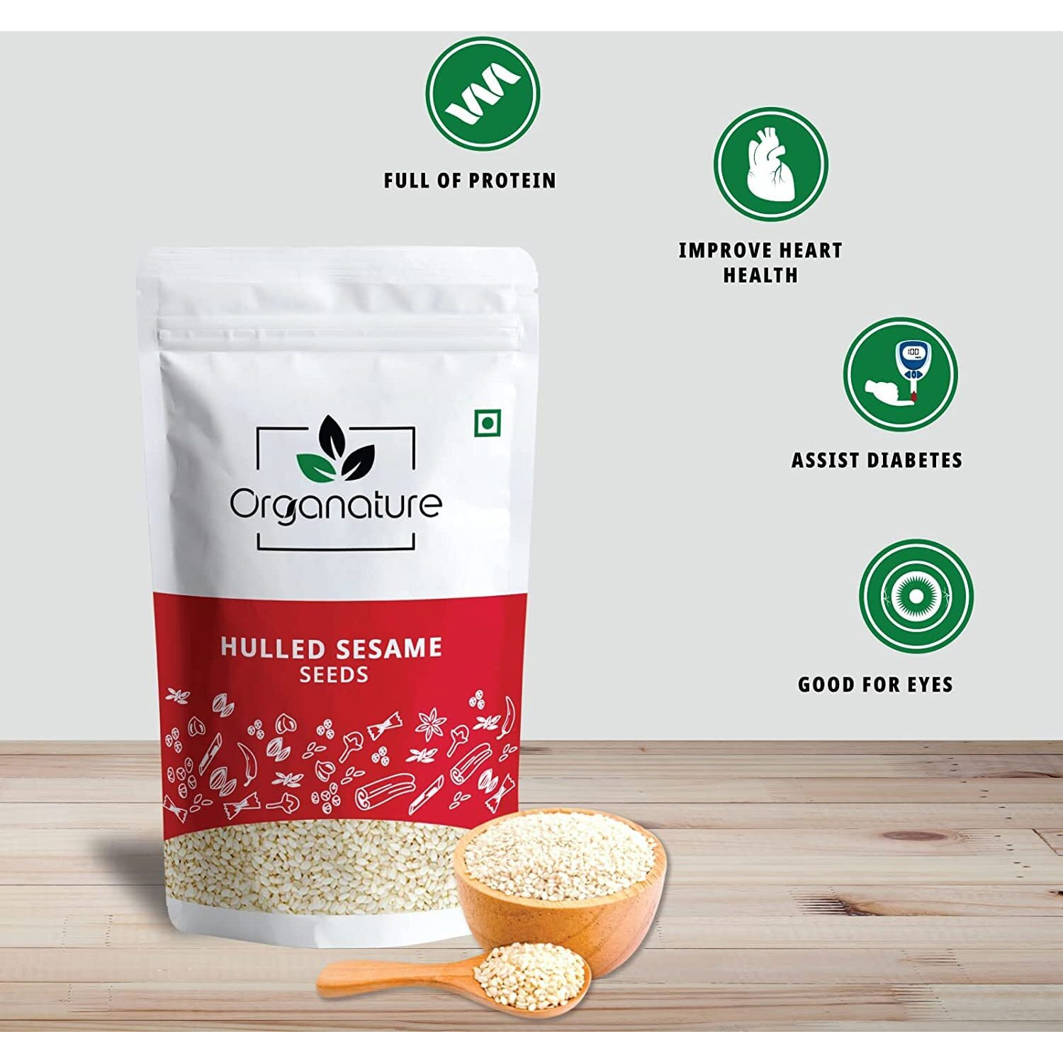 Organature Fresh & Natural Hulled White Sesame Seeds | White Til | Tal | Whole Indian Spices - Pack of (850 Grams)