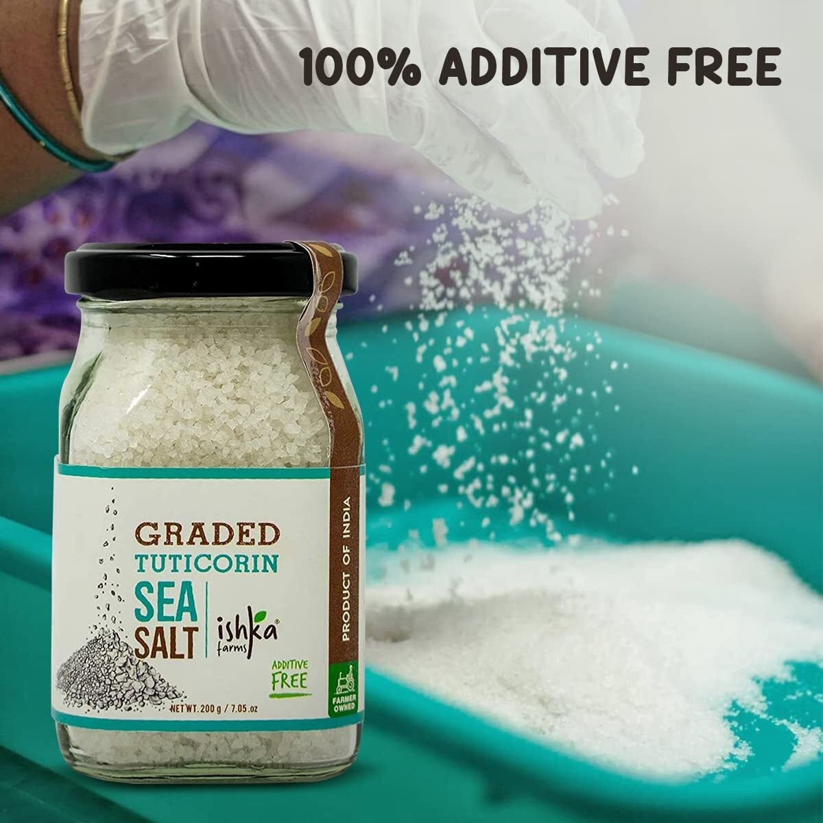 Ishka Farms Organic Graded Tuticorin Sea Salt Bottle- Pack of 3 x 200g, Organic Sea Salt for Cooking, Baking and Pickling