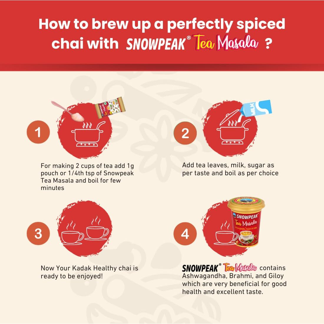 Snowpeak Chai Masala | Aromatic Tea Masala Powder with 100% Natural Spices | Pack of 4 x 50 Gm (200 gram)