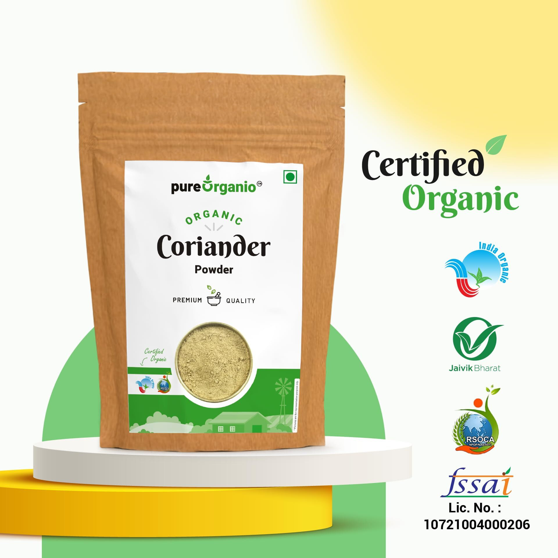 Pure Organio Organic Dhaniya Powder, Traditional Dhania Powder, Authentic Indian Organic Coriander Powder, Suitable for All Your Cooking Needs, NPOP Organic Certified - 1 Kg