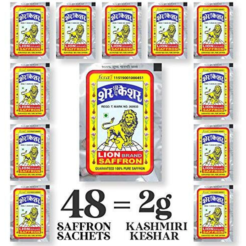 LION BRAND SAFFRON , Single Use Saffron Sachets/Packets with Pure Kashmiri Saffron/ Kesar/ Keshar for Beauty, Cooking and Tilak (Pack of 2 (2 X 1gm  2gRAMs))