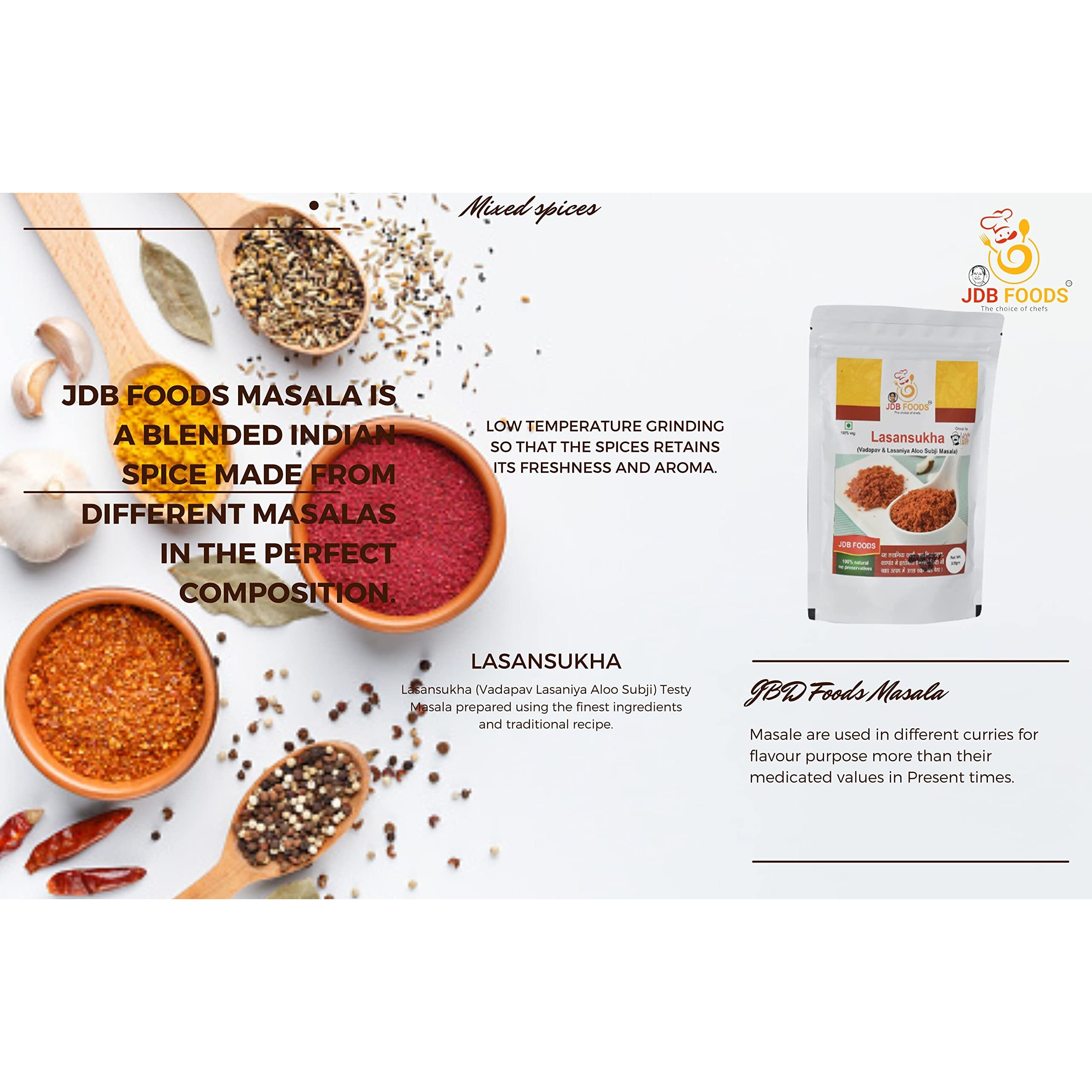 JDB FOODS-Special Tasty Mumbai Vada Pav | Masala Powder Mix Dry | Ready To Use Vadapav | Dry Red Spicy Chutney Powder | Garlic 100% Natural No Preservative