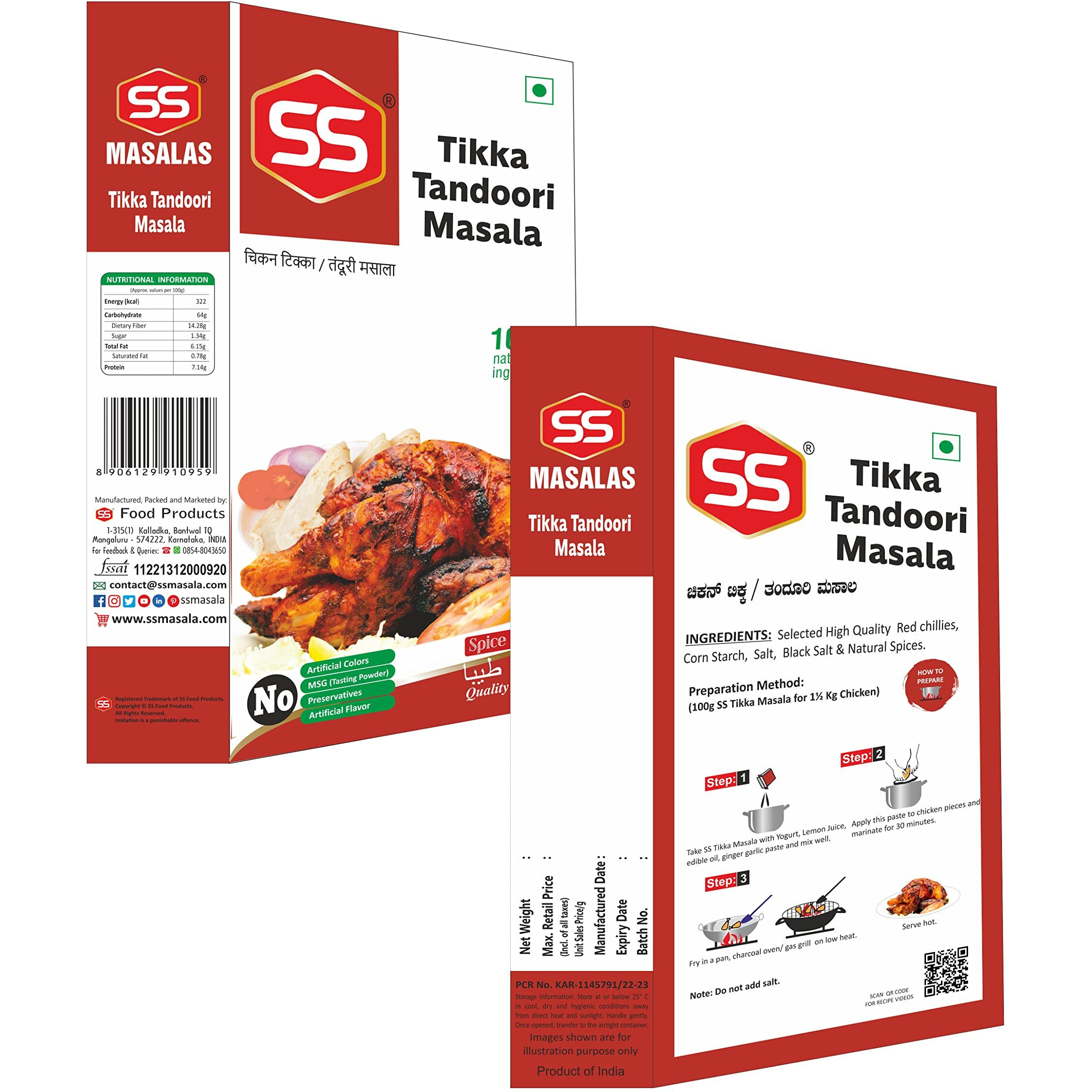SS Masalas Arabian Mandi Masala, Broast Chicken Mix, Tikka Tandoori Masala Powder 100g Each. Easy To Cook Ready Masalas Combo for Delicious Arabic Rice and Crispy Fried Tandoor Chicken/Meat Recipes