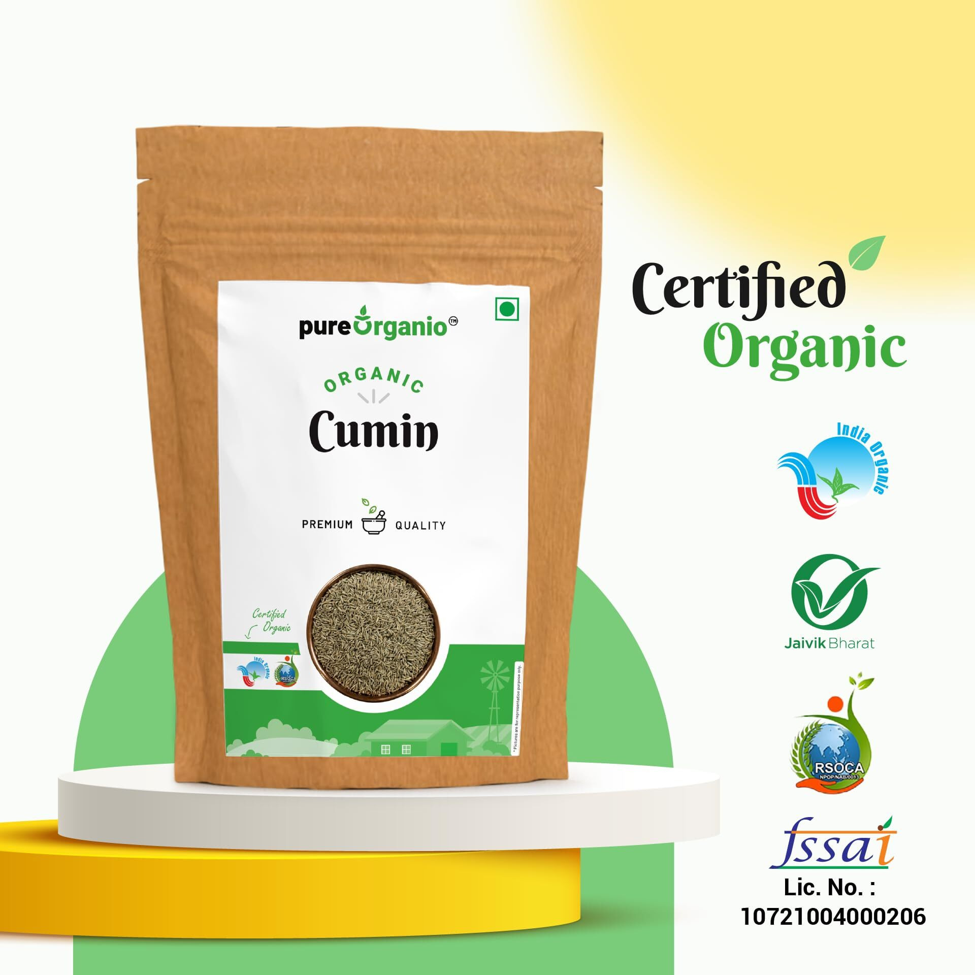Pure Organio Organic Jeera whole Cumin Seeds Fresh Indian Spices Sabut jira seed zeera NPOP Organic Certified (350 Gm)