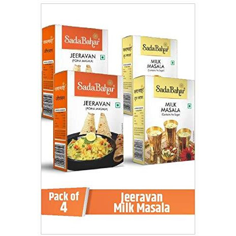 Sadabahar Masale Jeeravan Powder-Indori Poha Masala (100g x 2) and Sadabahar Milk Masala (50g x 2) | No Artificial Preservative | No Artificial Flavor (Pack of 4, 300 Grams)