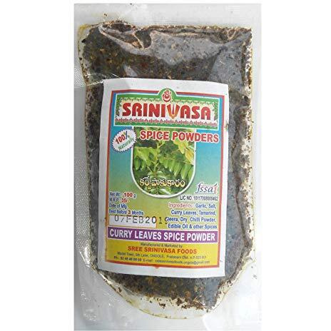 Sreenivasa Andhra Special Spicy Powder Combo - Pack of 4 x 100gm (Bengal Gram Dal Powder, Curry Leaves Spicy Powder, Mixed Dal Spicy Powder & Groundnut Spicy Idly Powder)
