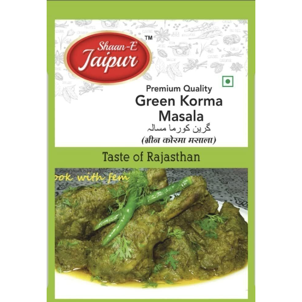 SHAAN-E JAIPUR Green Korma Masala | Chicken/Mutton Green Korma Masala | Natural Spices | Spice for Authentic Taste and Colour | 50 gm Each (Pack of 4)