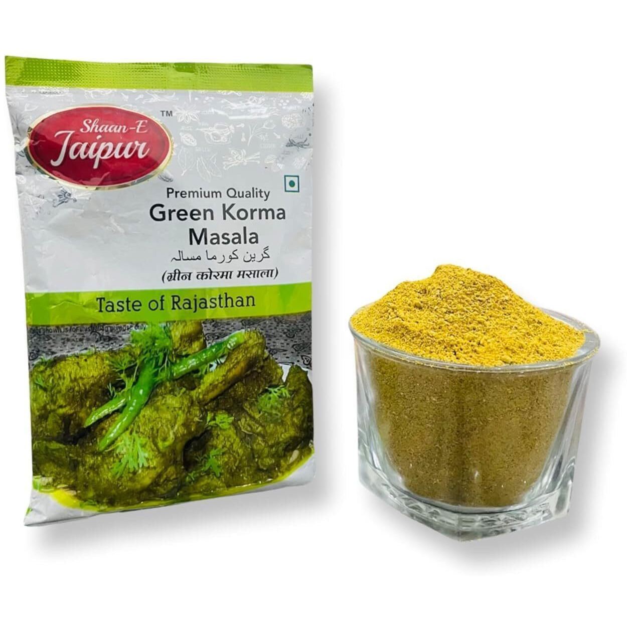 SHAAN-E JAIPUR Green Korma Masala | Chicken/Mutton Green Korma Masala | Natural Spices | Spice for Authentic Taste and Colour | 50 gm Each (Pack of 4)