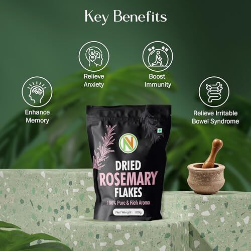 Naturevit Dried Rosemary Leaves, 100gm | Rosemary Leaf For Foods | Rosemary Leaves For Hair Growth | Pure & Refreshing Dry Rosemary Leaves | Dried Herbs | Use Seasoning, Leaf Tea, Rosemary Water & Oil