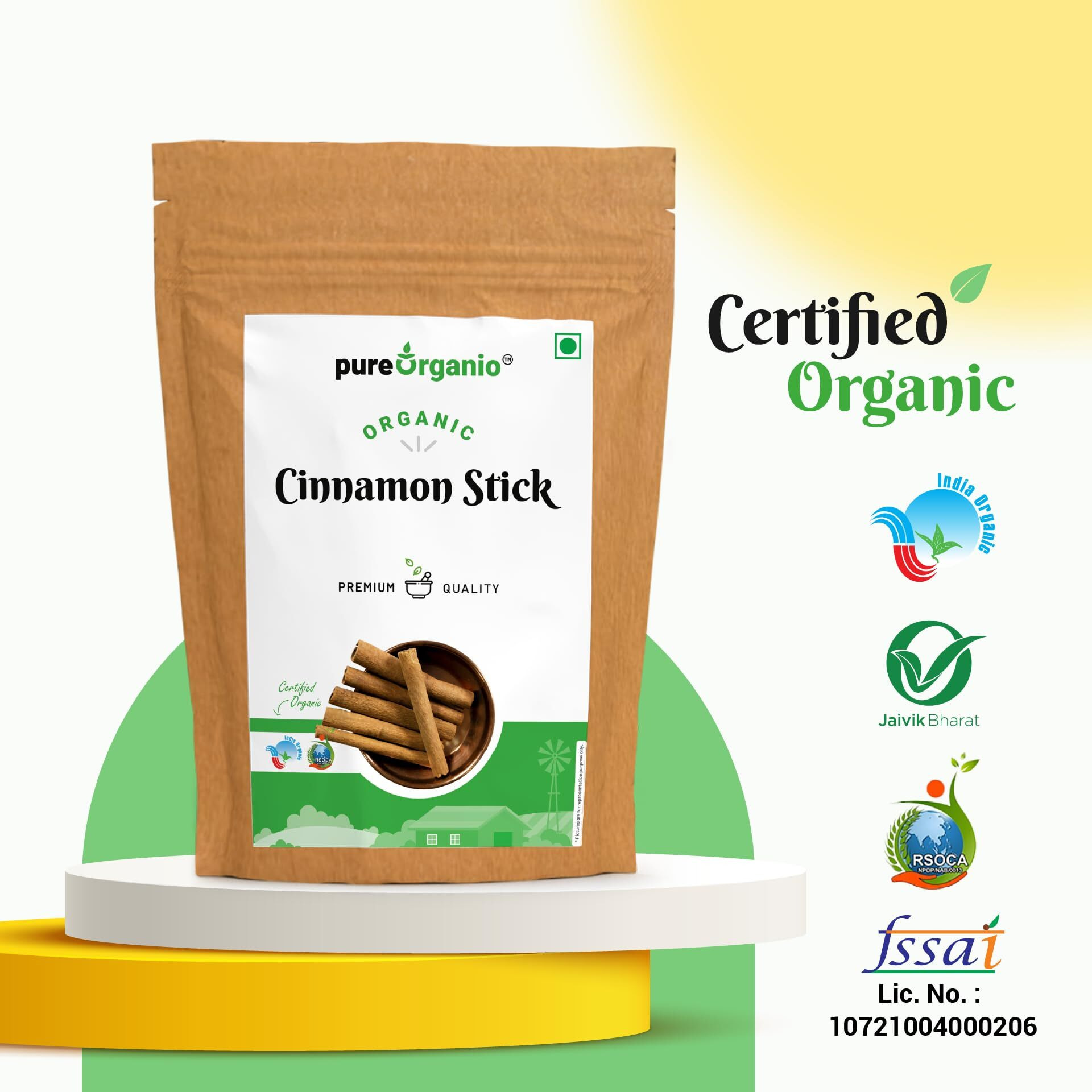 Pure Organio Organic Cinnamon Stick - Organic Dalchini Stick - Fresh and Handpicked (100 Gm)