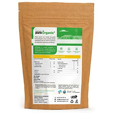 Pure Organio Organic Star Anise Spices Whole Chakri Phool Khada Masala For Cooking NPOP Organic Certified (50 Gm)