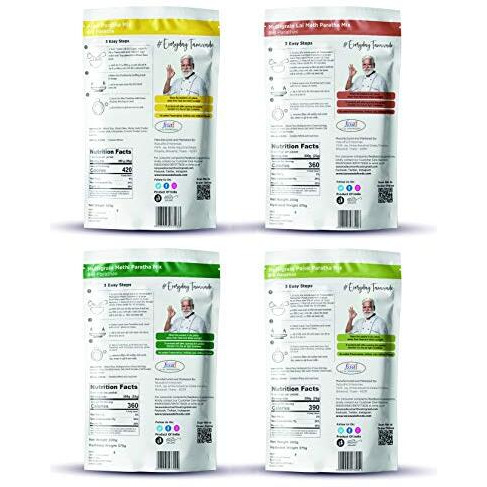 Tanawades Smart Food Paratha Combo,(Buy 3 Get 1 Free) Instant Aloo Paratha, Methi Paratha, Lal Math Paratha, Palak Paratha Mix, Ready to Cook, Home food & Flavours, Pack of 4 (one of each)