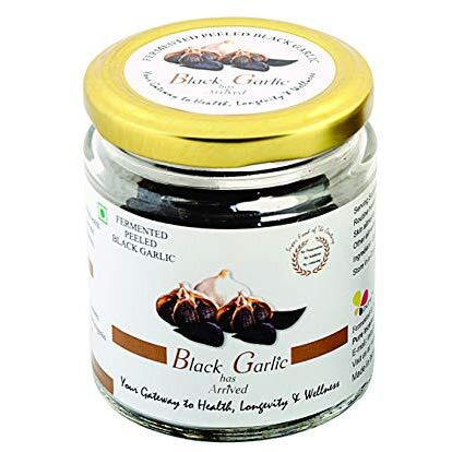 Black Garlic - Ready To Eat Peeled Cloves Fermented, Non-Pungent & Great Taste - 75 Gms Pack.