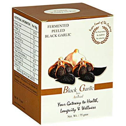Black Garlic - Ready To Eat Peeled Cloves Fermented, Non-Pungent & Great Taste - 75 Gms Pack.