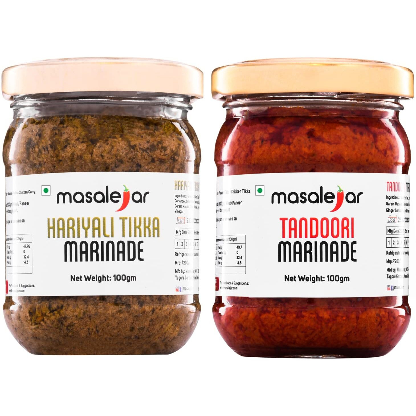 Masalejar Best of Tikkas Combo | Tandoori Marinade + Hariyali Tikka Marinade | Ready to Cook Spice Mix | Just Mix & Cook | Chicken Masala | Paneer Masala | Pack of 2X100gm