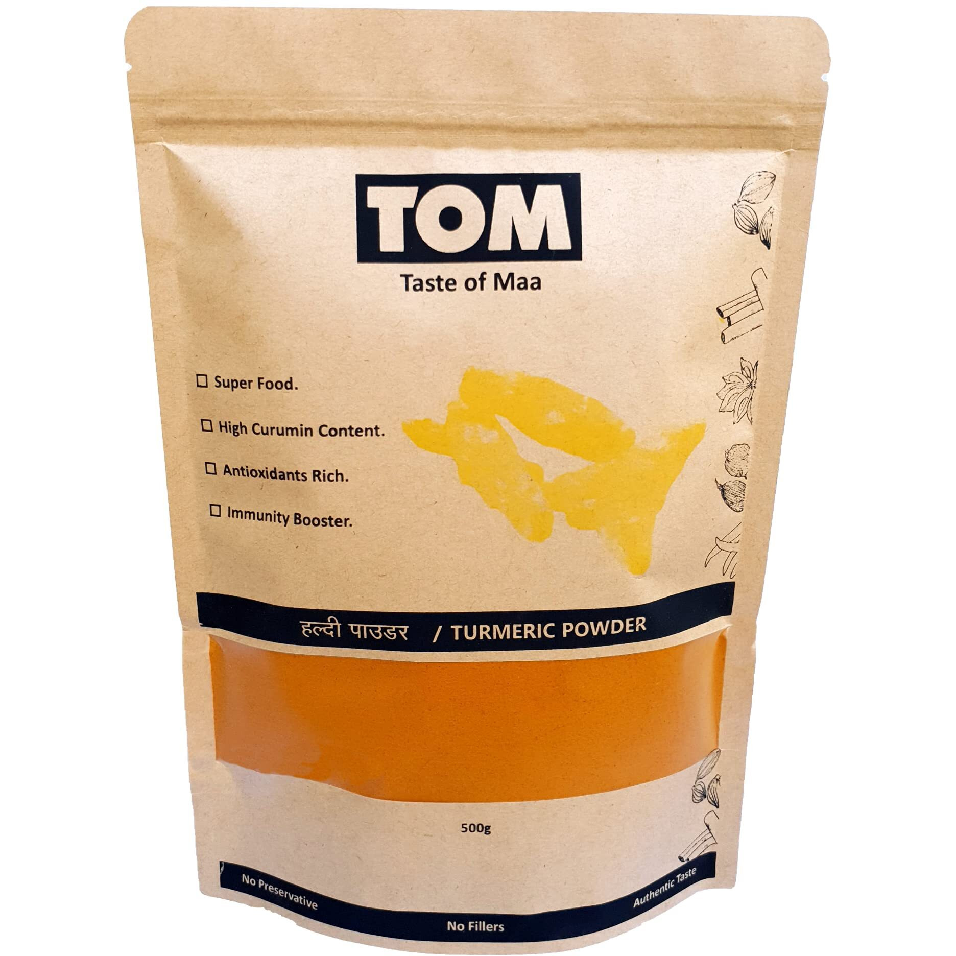 TOM Taste of Maa Turmeric Powder (Haldi), Organically fresh harvest (500 gm)