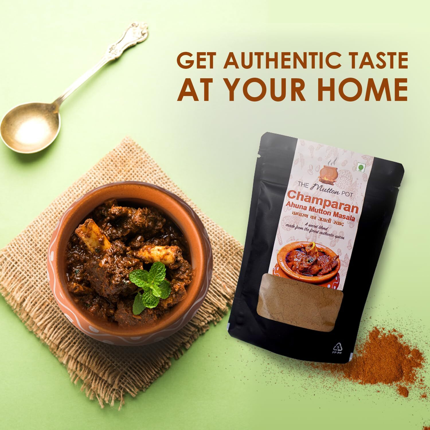 The Mutton Pot Champaran Ahuna Handi Mutton Masala 100g | No Preservatives, No Artificial Colors | Home Cooking Indian Meat Masala | Only 20g Required for 1 Kg Mutton | Shipped Fresh | Curry Mix | Enough to Cook 5 Kg Mutton | Bihars Authentic Recipe | Easy to Cook Ahuna Mutton Gravy with Authentic Spices | Mutton Masala | Desi Meat Masala | No Need to Add Any Other Masala