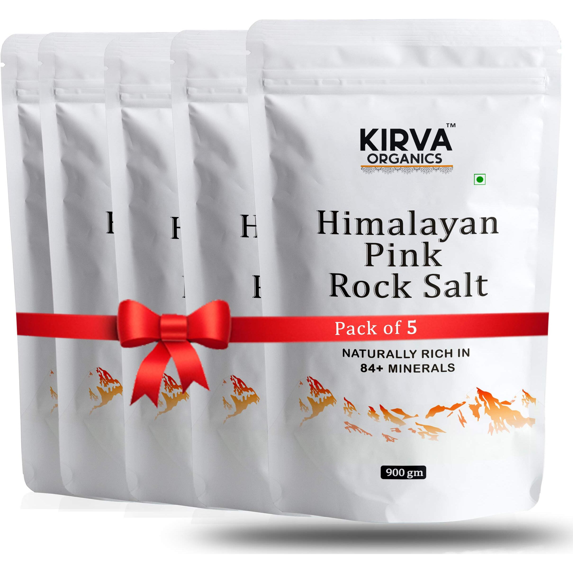 Kirva Organics Pink Himalayan Rock Salt, Pink Salt Himalayan For Cooking, Curing, Bath, Fasting - Pack of 5
