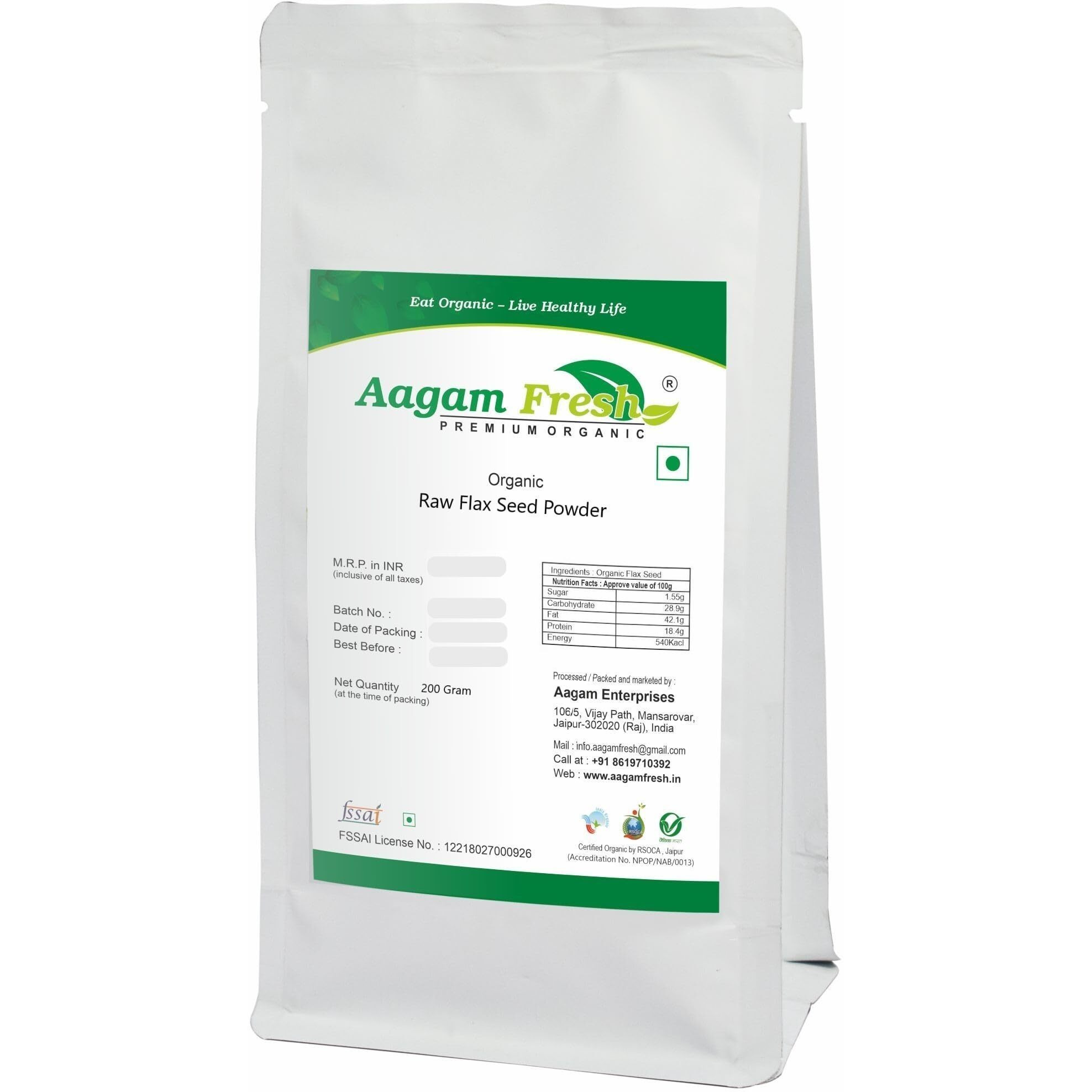 Aagam Fresh Organic Raw Flax Seed Powder (lineseed/Alsi Powder -  ) - 200 Gram