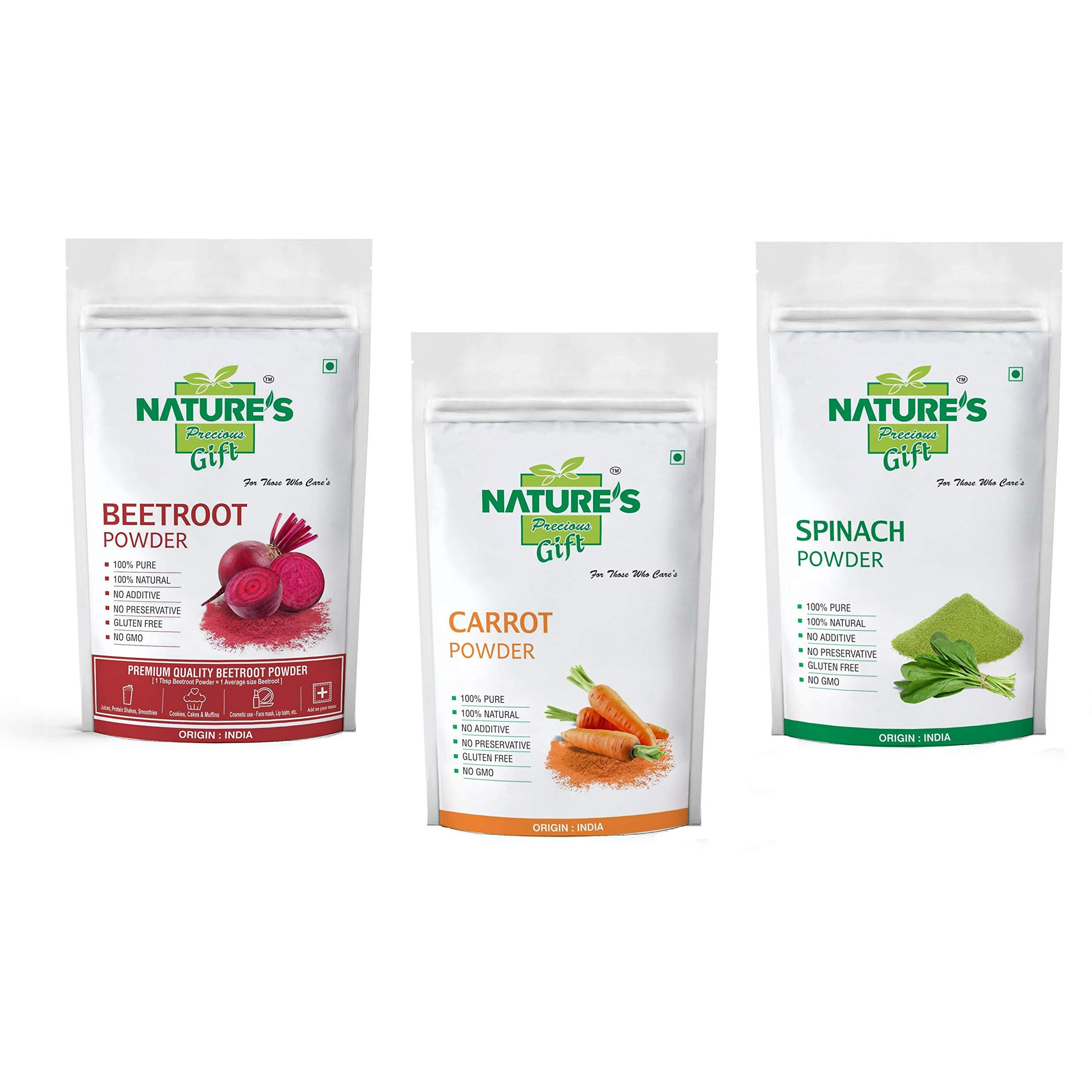 NATURES Precious Gift - Beetroot Powder, Carrot Powder & Spinach Powder Combo Pack - 100 GM Each