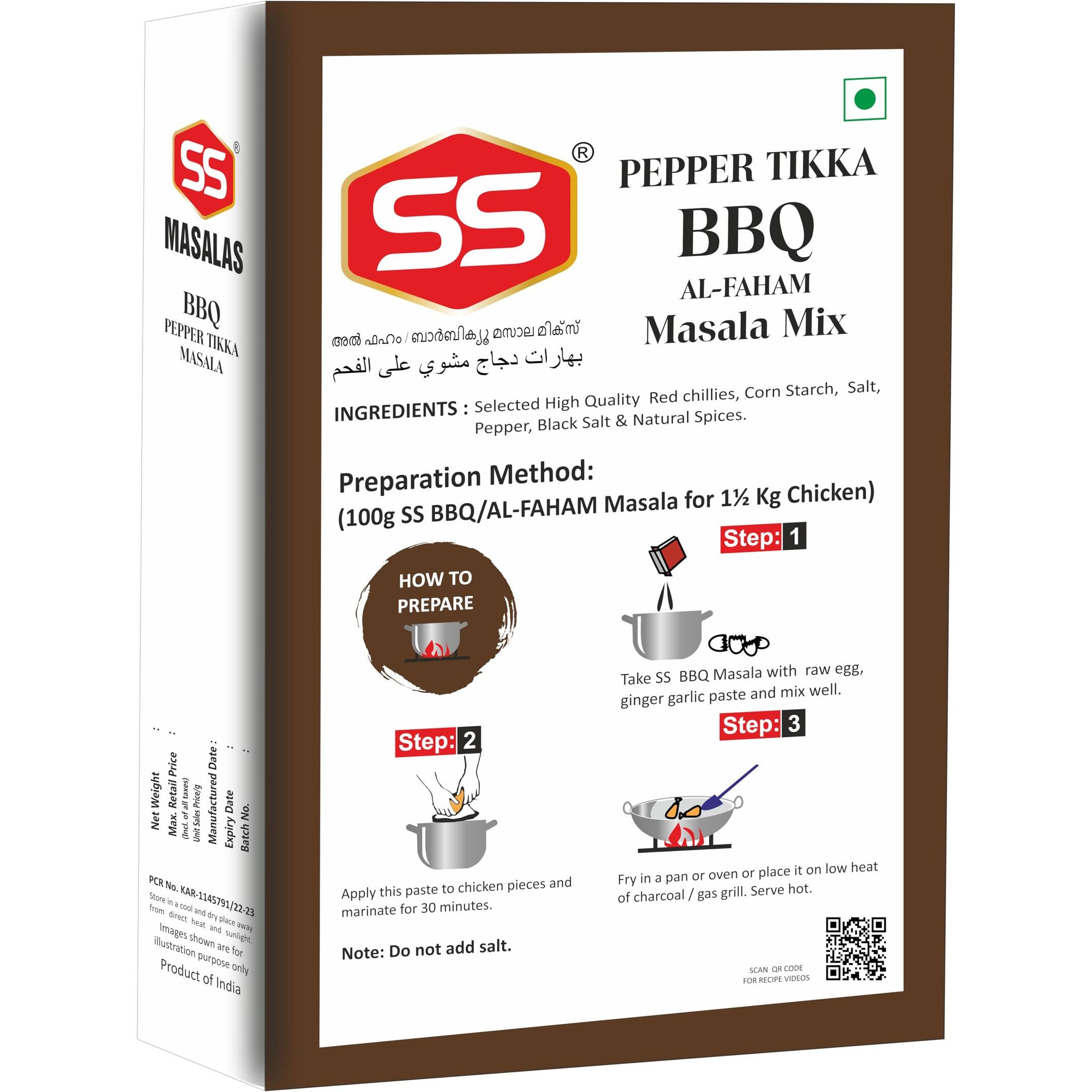SS MASALAS BBQ Masala Powder 300g. Ready mix Spices for Chicken/Meat/Paneer Barbeque Marination (100g Pack of 3)