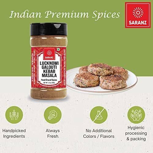SARANZ Lucknowi Galouti Kebab Masala Perfect for Cooking, Instant Kabab Masala Ready to Use, Blend of Fresh & Aromatic Spices| 100% Natural Authentic Indian Spice, No added colours - 100 gm