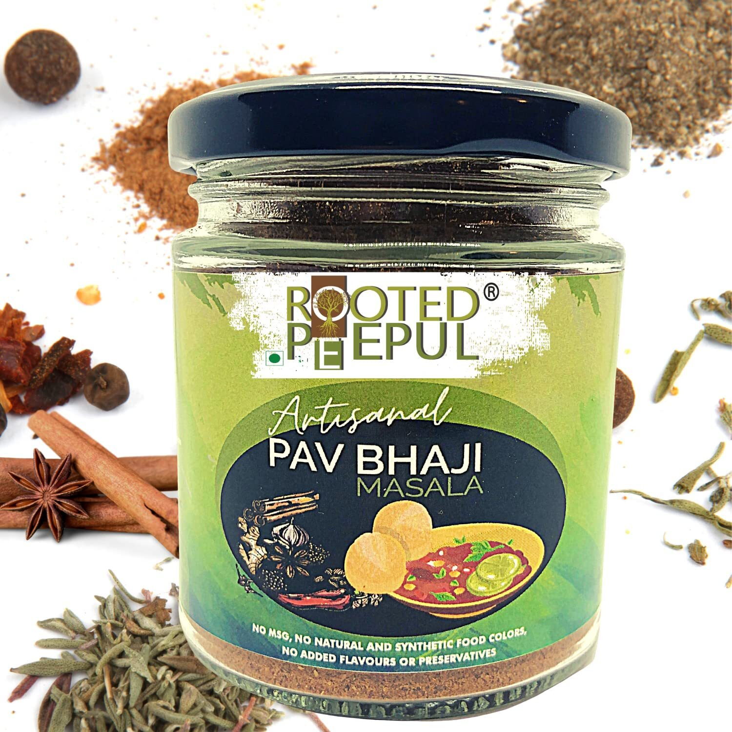 Rooted Peepul - Artisanal Organic Pav Bhaji Masala Powder - Perfect Blend of 22 Pure Authentic Premium Spices - Flavours From Mumbai - Less Chilli, No Added Colours and No Artificial Flavours - 75g