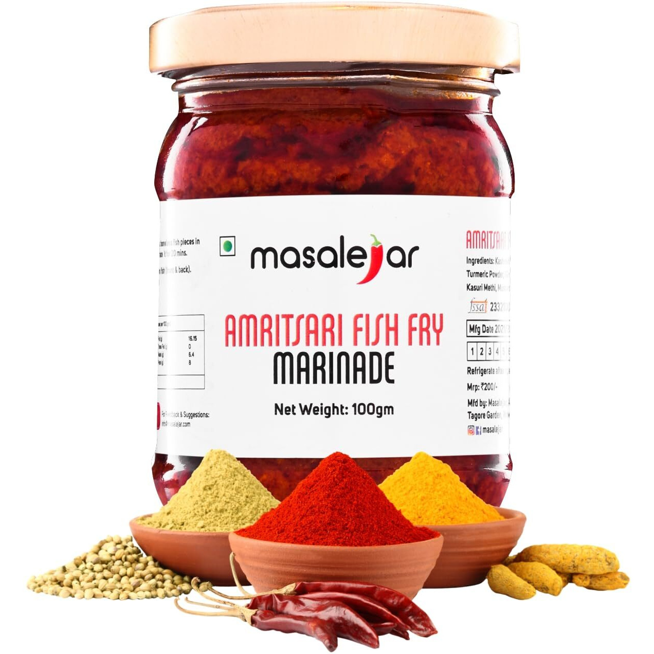 Masalejar Ready to Cook Amritsari Fish Fry Marinade Spice Mix 100 gm Serves 3-4| Fish Masala | Instant Fish Fry Masala Tikka Paste | Just Mix & Cook | Cholesterol Free | Trans Fat Free | No added colours