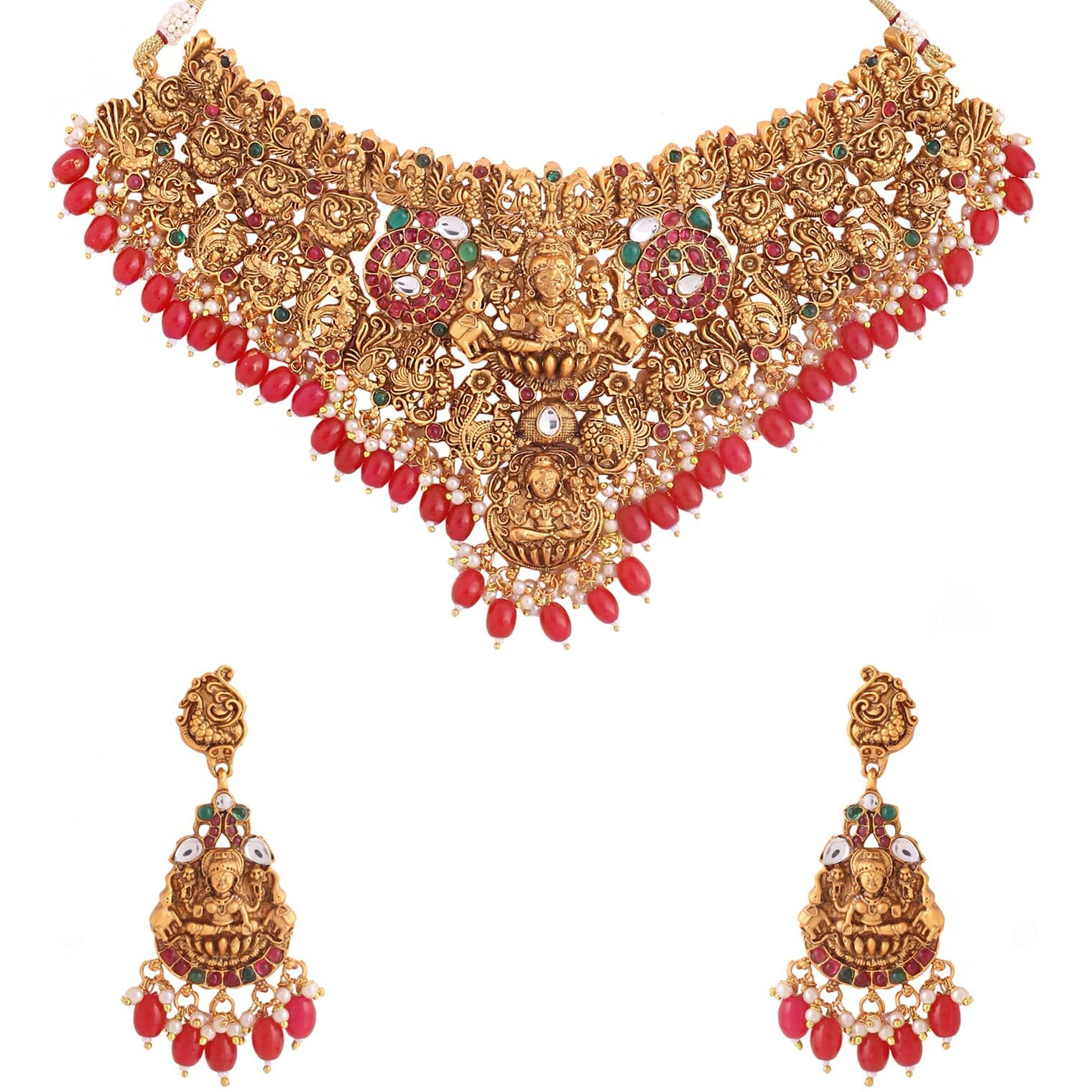 Yellow Chimes Jewellery Set for Women and Girls Temple Jewellery Set | Gold Plated Broad Choker Temple Jewellery Set | Birthday Gift for girls and women Anniversary Gift for Wife
