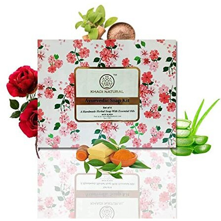 Khadi Natural Soap Kit| Assorted Handmade Soaps | Natural Bathing Soap | Handmade Soap with Essential Oils | Moisturizing Soap for Body | Suitable for All Skin Types | Pack of 4