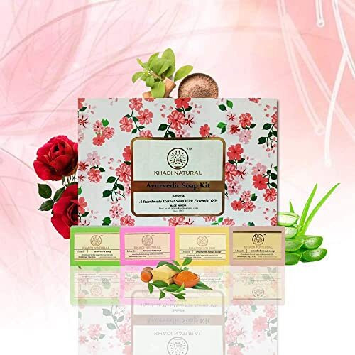 Khadi Natural Soap Kit| Assorted Handmade Soaps | Natural Bathing Soap | Handmade Soap with Essential Oils | Moisturizing Soap for Body | Suitable for All Skin Types | Pack of 4