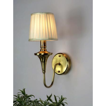 HL HOMELIGHTING Gold Transitional 15 Inch Brass Single Wall Lamp Light with White Fabric Shade Pack of 8 (1)