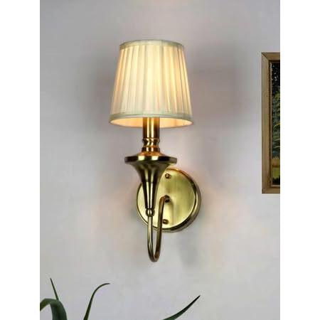 HL HOMELIGHTING Gold Transitional 15 Inch Brass Single Wall Lamp Light with White Fabric Shade Pack of 8 (1)