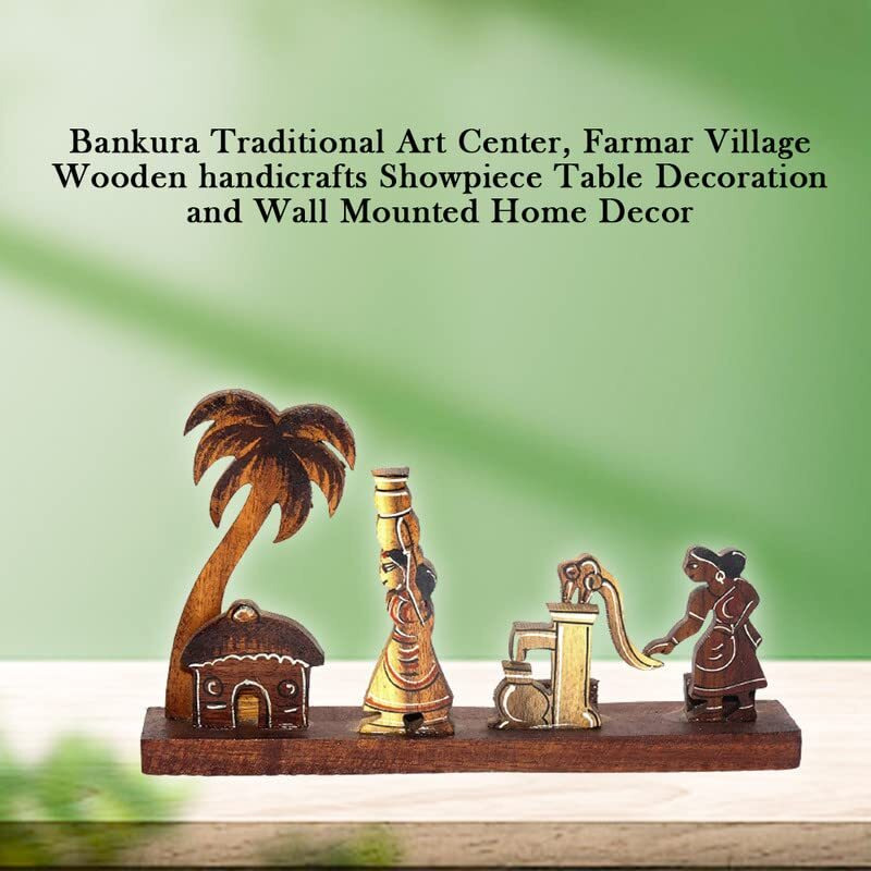 Bankura Traditional Art Center, Farmar Village Wooden handicrafts Showpiece Table Decoration and Wall Mounted Home Decor Toy for Kids 18 cm Length, Clear,1 in The box