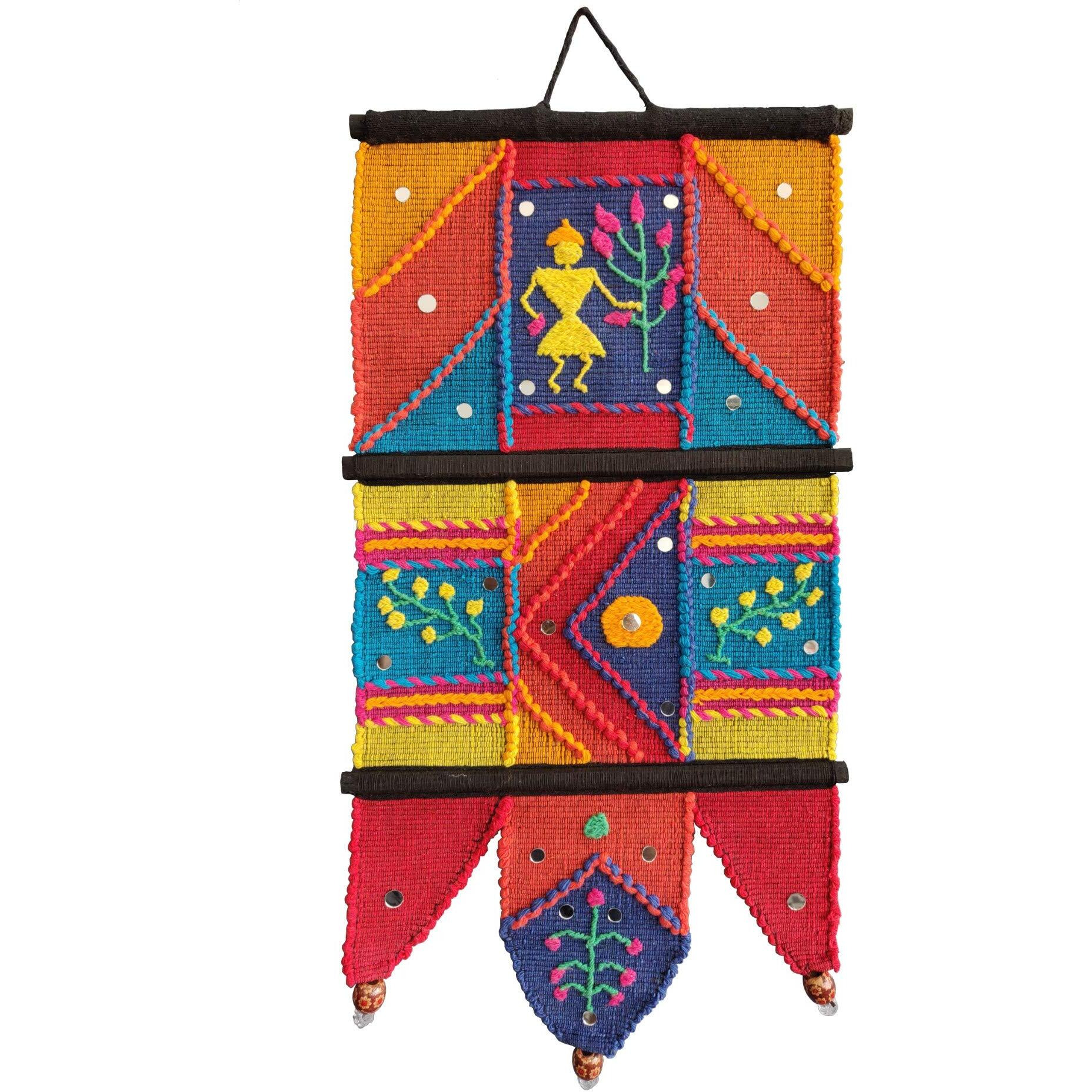 VARUNAVI Handloom Cotton Warli wall Hanging Home Decor Tapestry 22 X 11(Multi Colour)