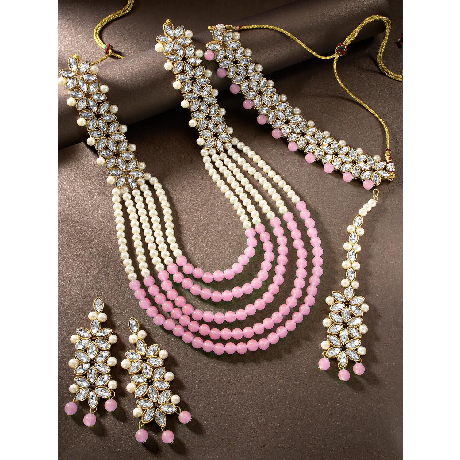 Peora Indian Traditional Gold Plated Kundan Faux Pearl Wedding Bridal Necklace Jewellery Set with Earring Maang Tikka for Women Girls