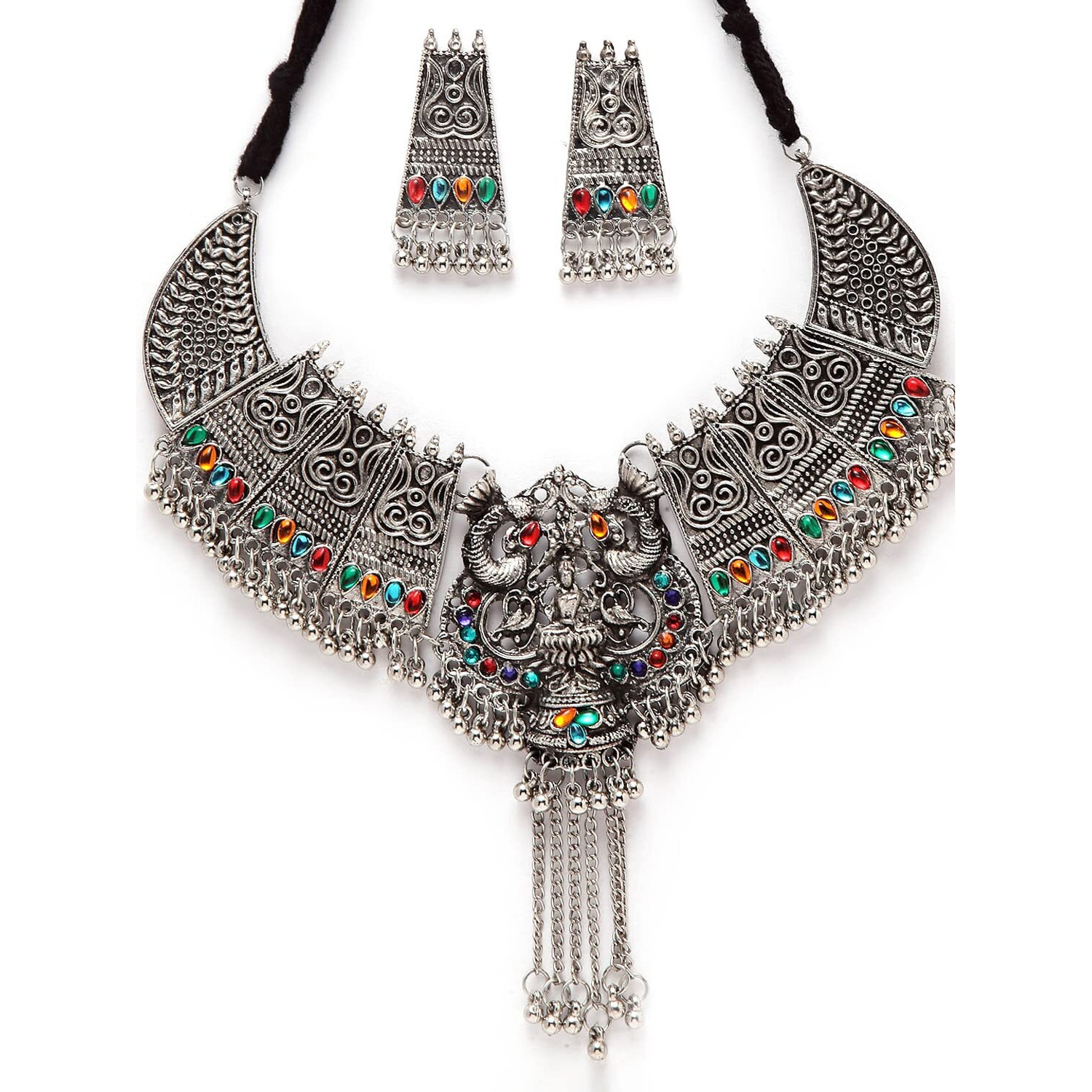 Shining Diva Fashion Latest Stylish Traditional Oxidised Silver Necklace Jewellery Set for Women (13116s)
