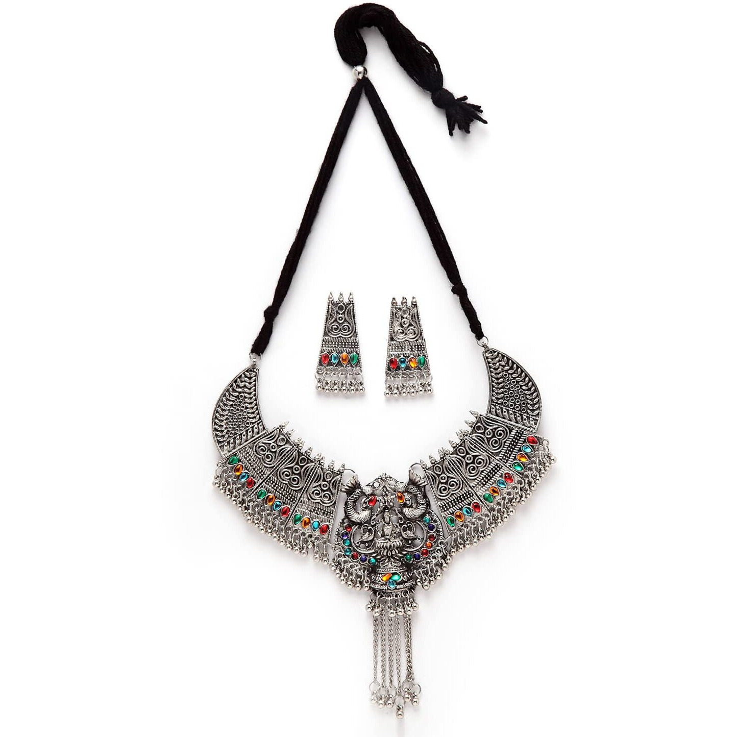 Shining Diva Fashion Latest Stylish Traditional Oxidised Silver Necklace Jewellery Set for Women (13116s)