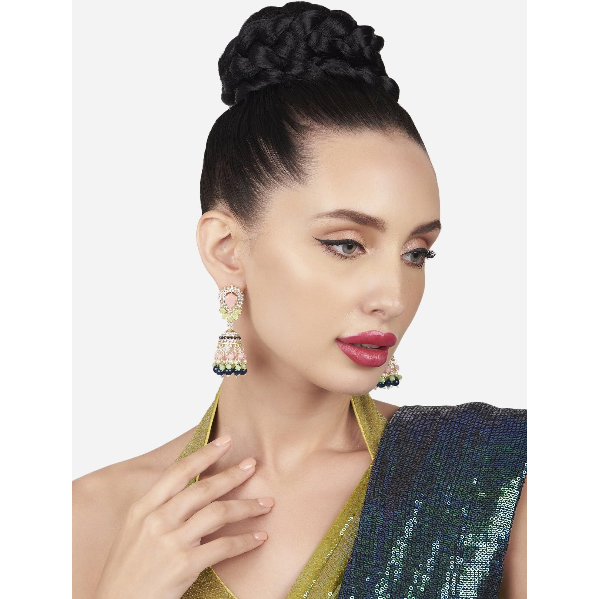 Zaveri Pearls Multicolour Beaded Kundan Jhumki Earring For Women -ZPFK16160