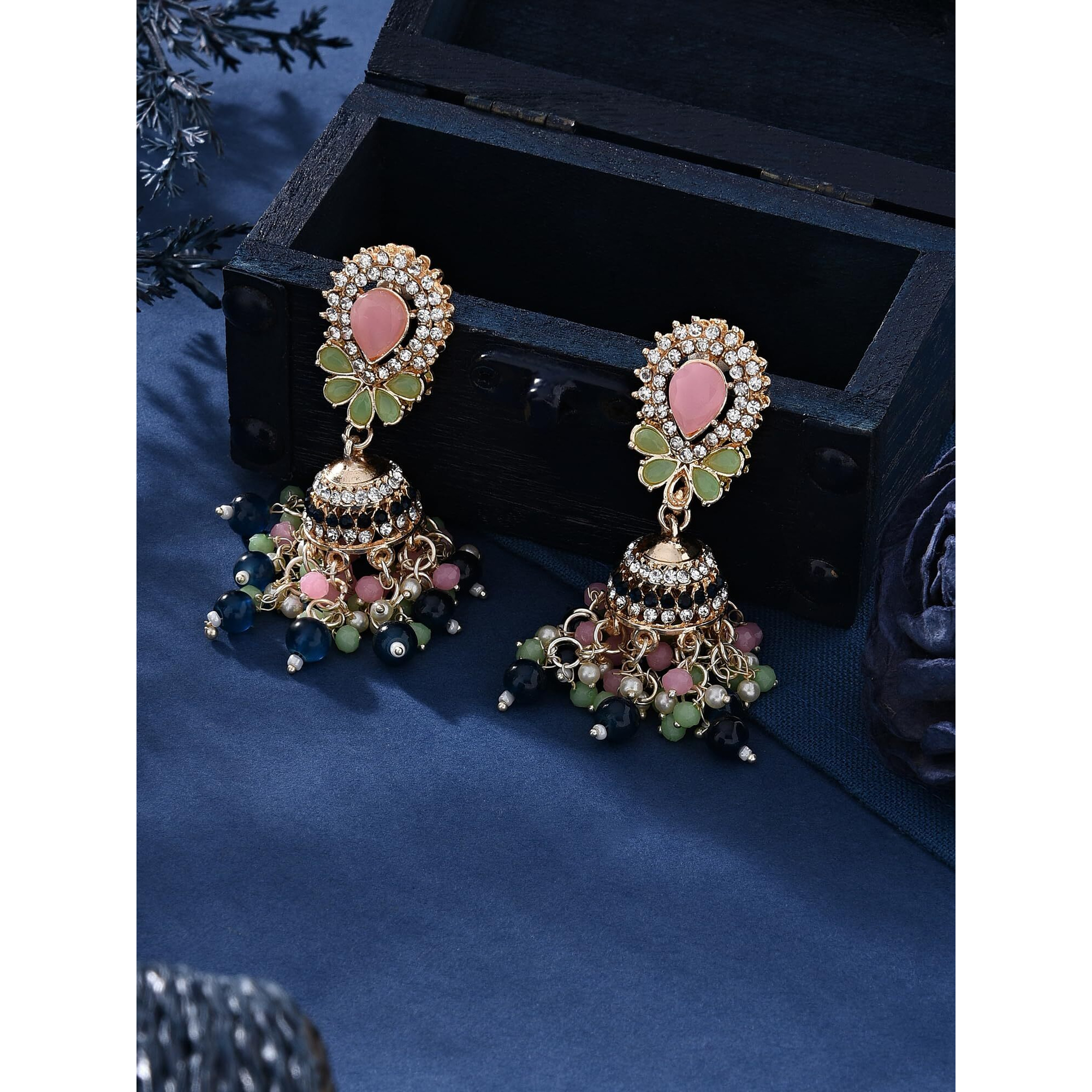 Zaveri Pearls Multicolour Beaded Kundan Jhumki Earring For Women -ZPFK16160