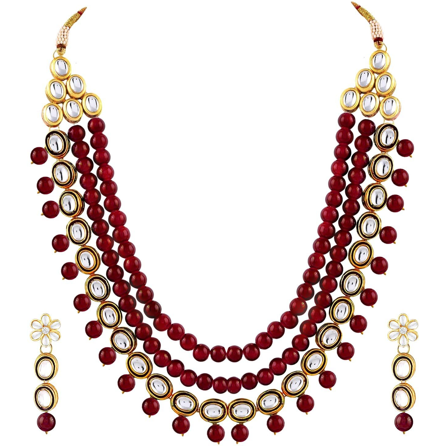 Peora Gold Plated Kundan Pearl Long Necklace with Earring Indian Traditional Jewellery Set for Women Girls
