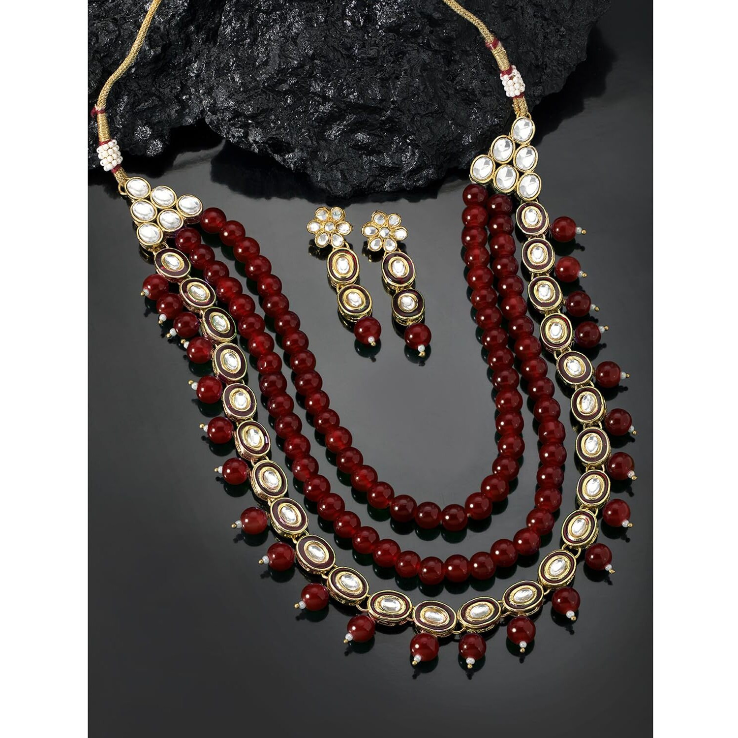Peora Gold Plated Kundan Pearl Long Necklace with Earring Indian Traditional Jewellery Set for Women Girls