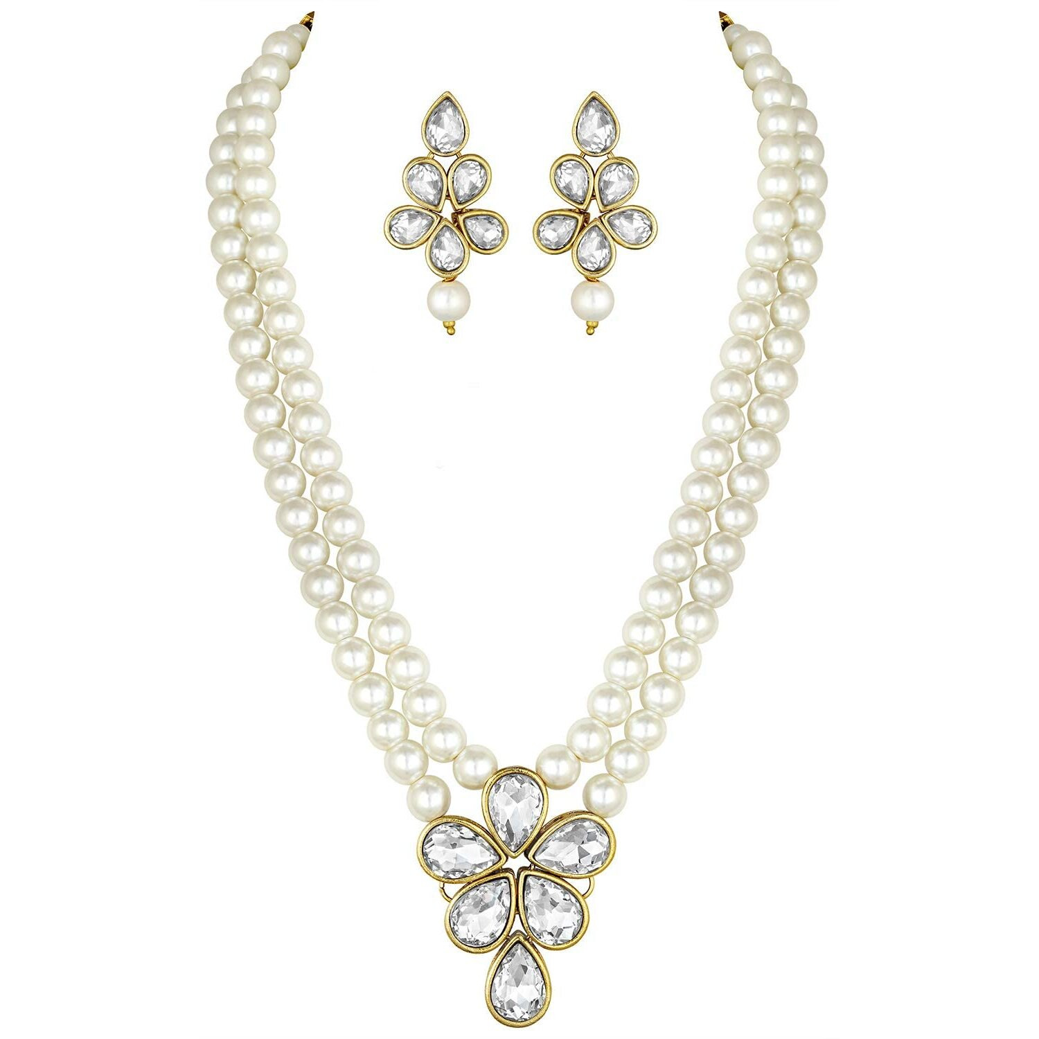 I Jewels 18k Gold Plated Traditional Kundan & Pearl Studded Necklace Jewellery Set For Women (ML311W)