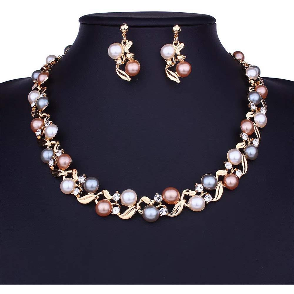 Shining Diva Latest Pearl Design Necklace Jewellery Set for Women (Design02-Gold) (11866S), One