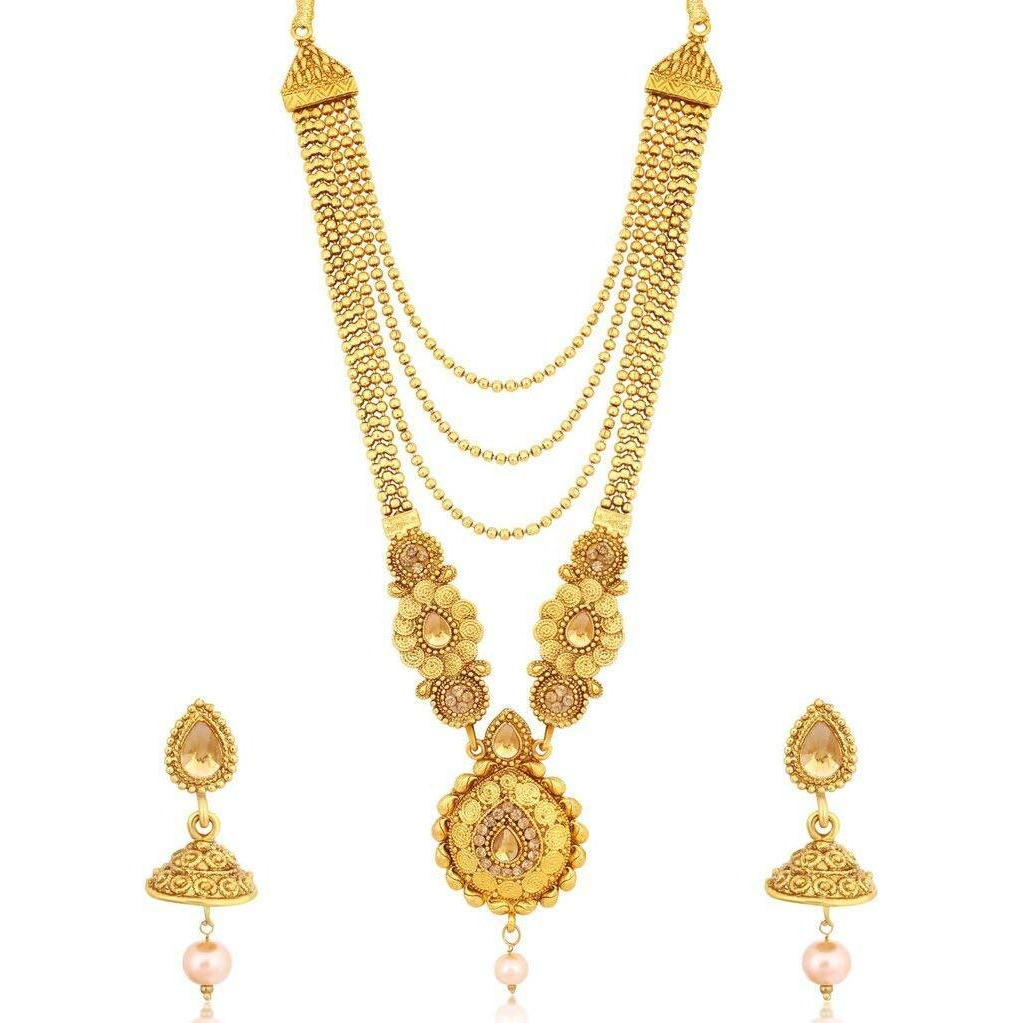 Sukkhi Ethnic Gold Plated Kundan Multi-String Set of 3 Necklace with Jhumki Earrings Combo for Women & Girls (SKR48716)